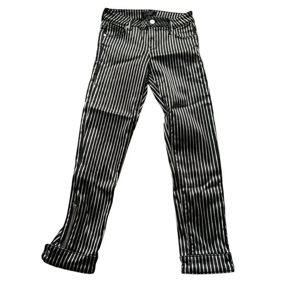 NEW NWOT RtA Diavolina BLACK Metallic Pinstripe Pants CROP JEANS sz 24